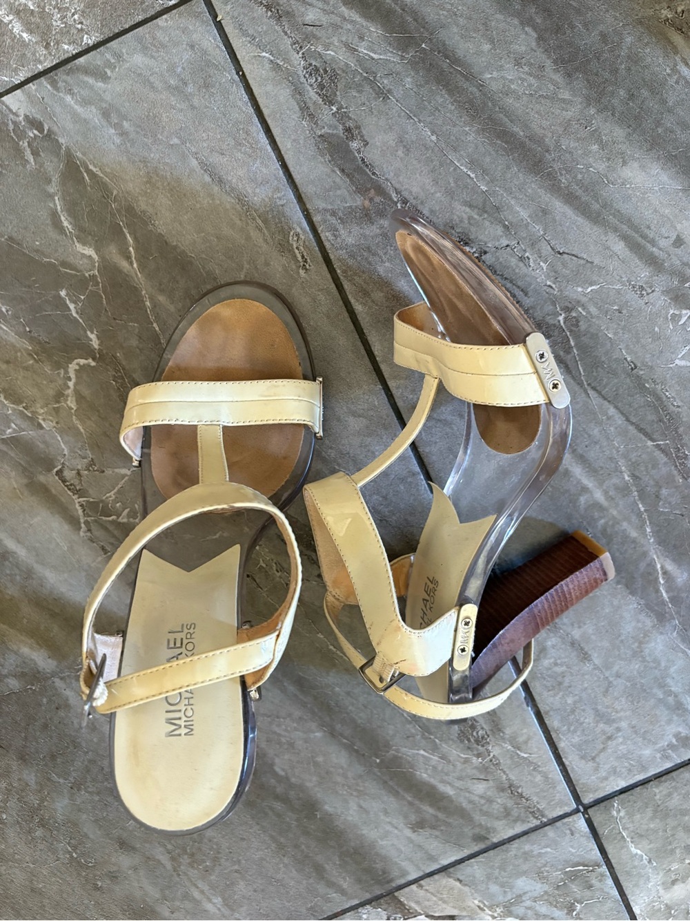 Michael Kors Cream T-Strap Block Heel Sandals